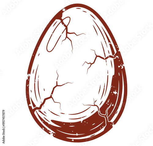 Brown cracked egg shell illustration on white background