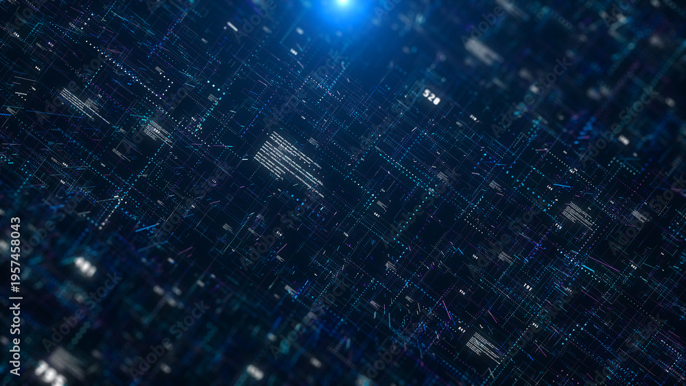 Obraz premium Technology digital line corner structure cyber data network connection concept. Abstract 3d futuristic areal view illustration background.