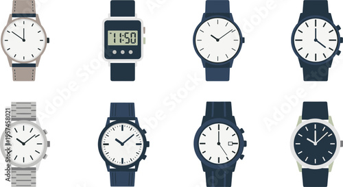 Wristwatch Vector Illustration Showing Analog and Digital Watch Design