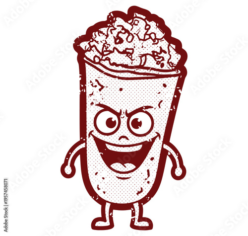 cartoon popcorn bucket character with happy face and arms  illustration