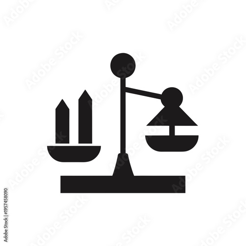 Balanced scale icon depicting justice with a judge figure and books symbolizing law