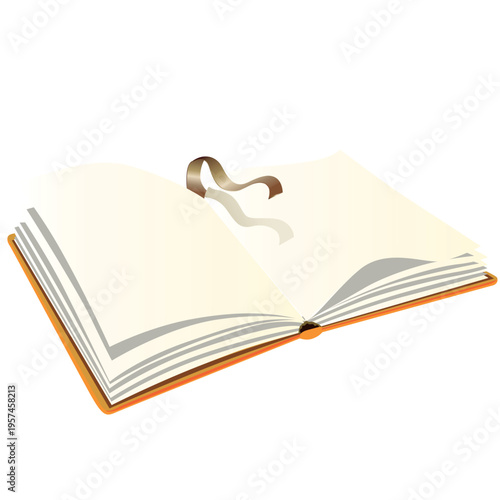 Open Blank Book with Ribbon Bookmark - 3D Perspective Mockup