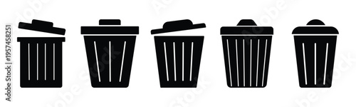 Trash Can Icon Set – Delete, Recycle Bin, Garbage Symbol Vector