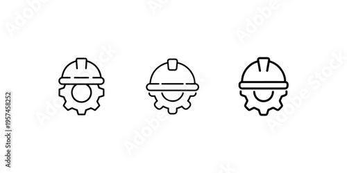 Engineer with cogwheel icon. worker helmet and gear sign. hard hat with sprocket symbol. builder, mechanic, constructer logo