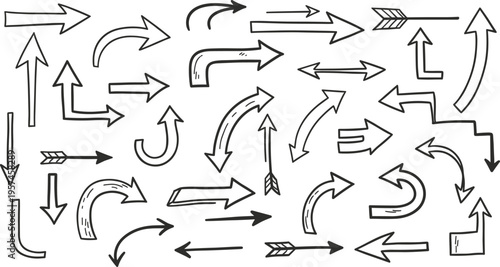 Collection of various black arrows on white background