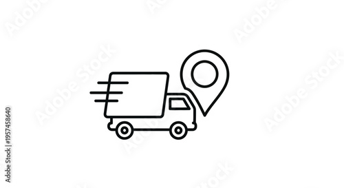 Fast Delivery Truck with GPS Location Pin Icon, Express Shipping and Logistics Concept