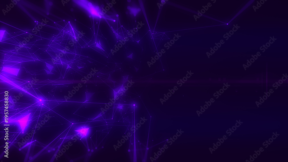 Obraz premium Abstract digital low poly data network flowing concept on purple background illustration.