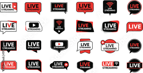 Live Streaming Icons Set Social Media Broadcast Online Video Stream Vector Collection