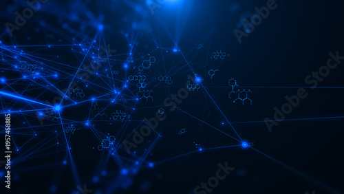 Tableau sur toile Technology digital telemetry data with 3D wireframe fin blue cyberspace illustration background