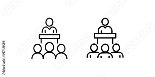 People speak at a podium icon line isolated on white background symbol for your website design logo app ui vector illustration