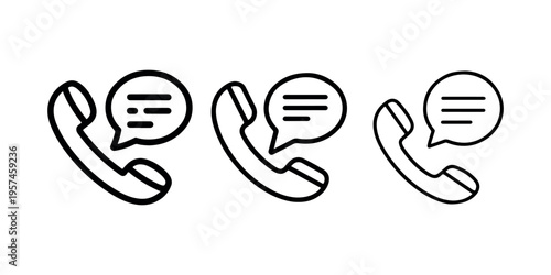 Telephone with speech bubble icon set for customer service and communication contact support messaging concepts in black thin line vector graphic design