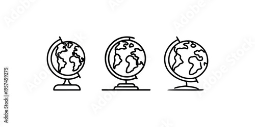 Globe earth map icon set, world geography, global travel, international network, planet earth, cartography, navigation, global communication, world education