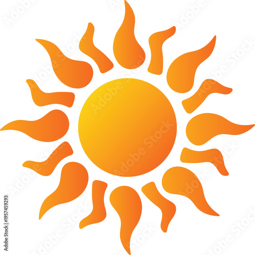 Stylized sun with orange and yellow gradient rays and central circle solar heat energy