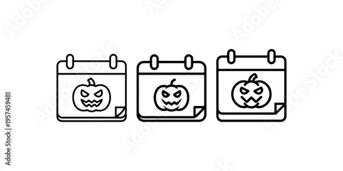 Halloween calendar icons with pumpkin face symbol for autumn holiday planning and seasonal celebration events showing spooky October date arrangements