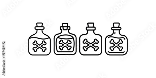 Poison bottle icons with crossbones skull symbol representing toxic chemicals and dangerous substances for laboratory safety and medical warning purposes