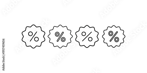 Discount sticker icon collection with percentage symbols for retail sales promotion price reduction clearance offer marketing campaign special deal signs