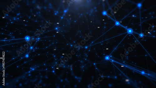 Technology digital telemetry data with 3D wireframe fin blue cyberspace illustration background.