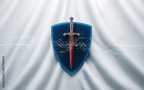 Sleek Digital Blue Shield Isolated on White Background, Modern Cybersecurity Concept