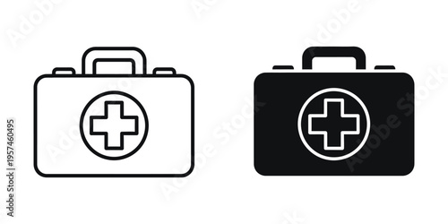 medical first aid kit flat design vector illustration on white and black backgrounds