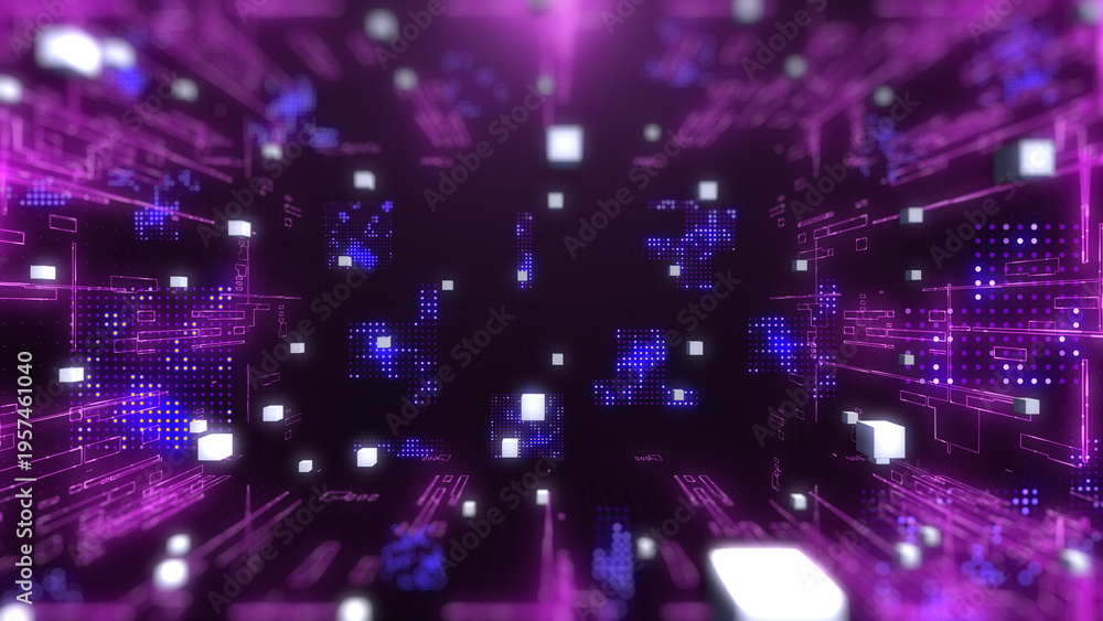 Obraz premium Technology digital line corner structure cyber data network connection concept. Abstract 3d futuristic illustration background.