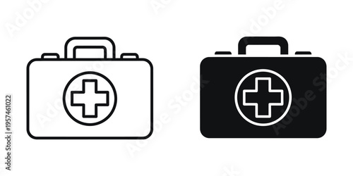 medical first aid kit flat design vector illustration with plus symbol on luggage tags
