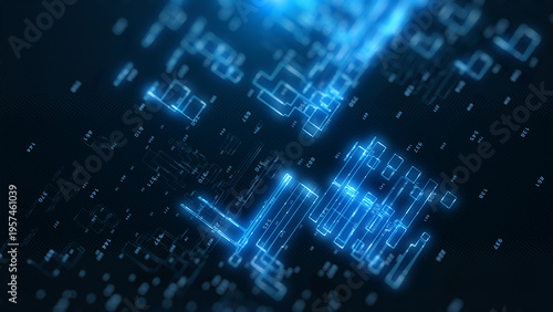 Technology digital line corner structure cyber data network connection concept. Abstract futuristic flowing information illustration background