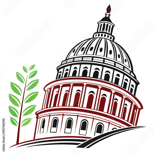 Vector illustration of US Capitol building with tree