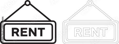Black and white rent sign with outline version for rent sign