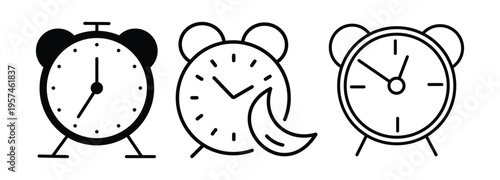 Sleep Clock Icon Set – Alarm Clock, Night Rest, Time Management Vector