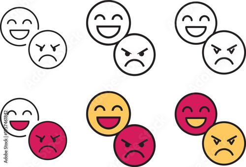 Happy and Angry Emoticons in Black White and Color