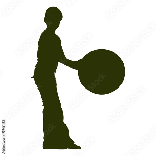 Boy picking ball silhouette 1