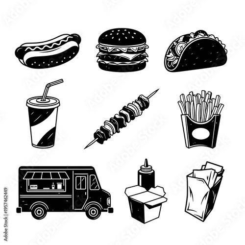 Street Food and Fast Food Restaurant Vector Elements