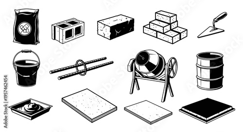 Construction Building Materials and Masonry Tools Set