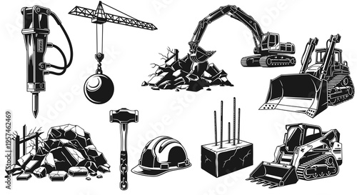 Heavy Duty Demolition Machinery and Construction Site Equipment