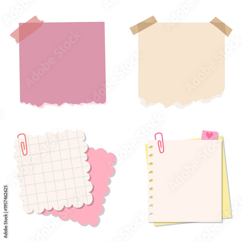 Creative set of blank sticky notes and memo pads featuring varied designs with paper clips and tape for digital organization