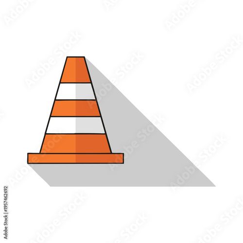 Road Safety Cone with Long Shadow Flat Design