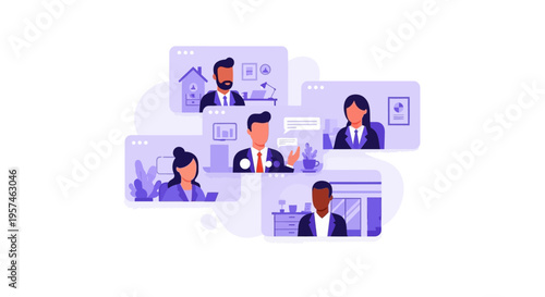 Diverse Business Team Video Conferencing Online: Remote Work & Virtual Meeting Collaboration