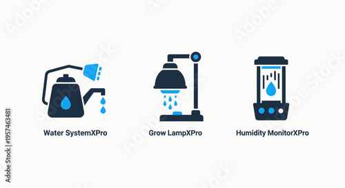 Water systems, shower, and humidity monitor icons for smart home and environment control