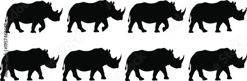 Black wild boar silhouettes set, various standing and walking poses, forest animal hog vector icons isolated on white background collection.
