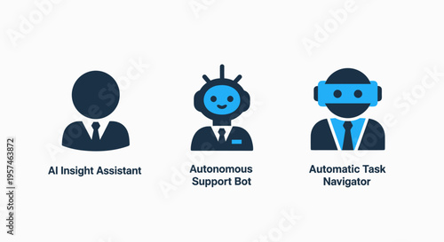 Ai assistant bot and navigator icons, artificial intelligence technology concept for business support