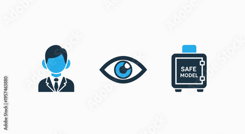 Man watching safe icon, business security and protection concept