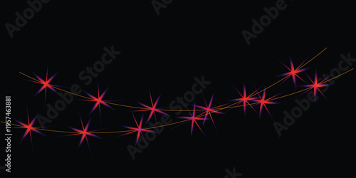 A string of red christmas lights on a black background with a festive glow