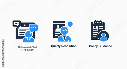 Hr assistant, query resolution, and policy guidance icons for human resources and support
