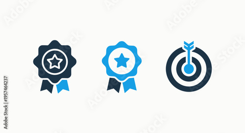 Awards, achievement, and goal-oriented icons: medals, star, target, success