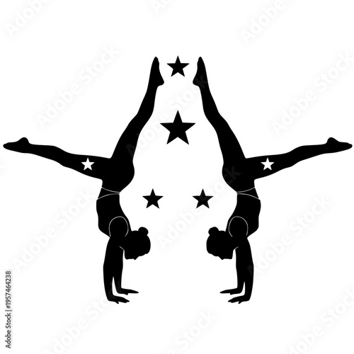 Two cheerleaders doing a handstand with their legs in the air Vector, illustration