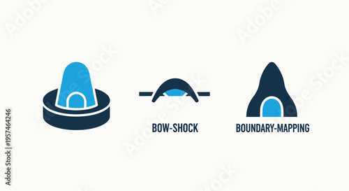 Abstract geometric icons - air hockey game, shock absorption, boundary mapping symbols for sports and engineering concepts