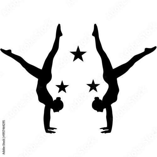 Two gymnasts performing handstands with legs apart Vector, illustration