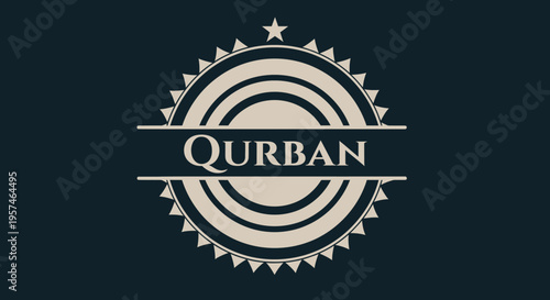 Qurban vintage style emblem, Islamic holiday sacrifice symbol, Eid al-Adha greeting, classic badge design with star