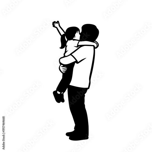 A man lifting a little girl up in the air Vector, illustration