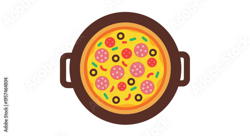 Pepperoni Pizza Flat Illustration on Wooden Tray
